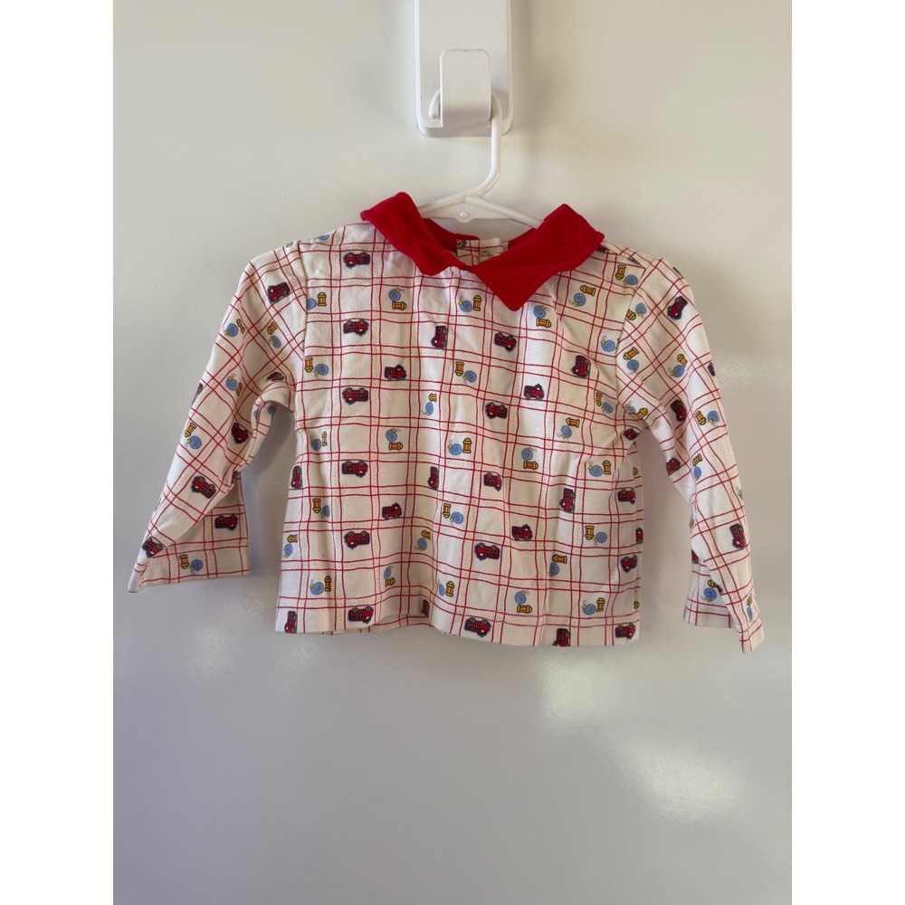 Vintage Honors Baby Red Corduroy Overalls and Fire Truck Shirt Set 12 Months - Picture 6 of 7
